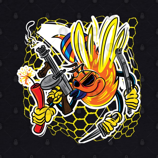 Killer Bee with Machine Gun Cartoon by eShirtLabs